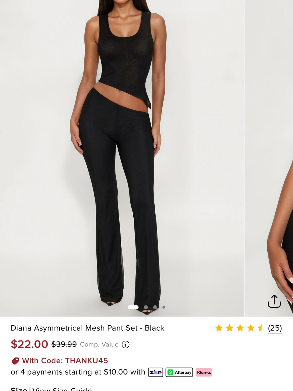 Fashion Nova Black Diana Asymmetrical Mesh Pant Set